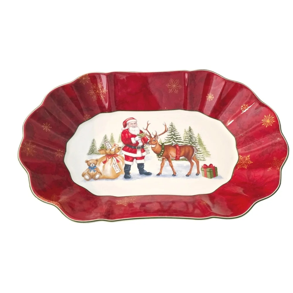 Vintage Villeroy & Boch Toy's Fantasy Santa Scalloped Christmas Serving Bowl Red
